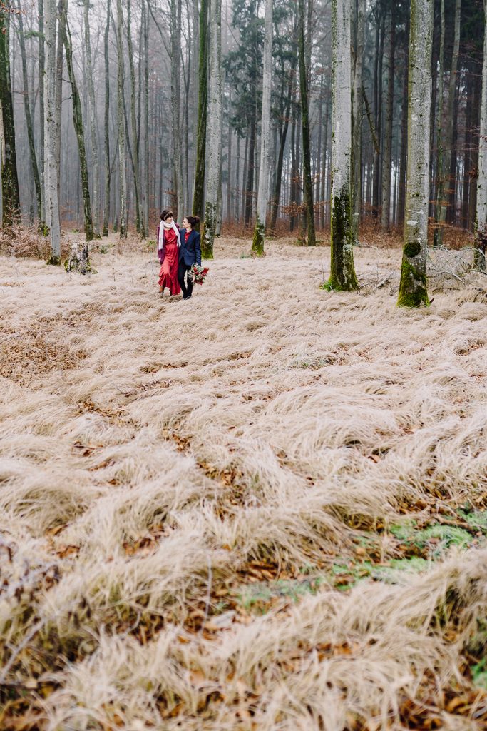 Elopement Unterallgäu Winterhochzeit Natur Brautstrauß